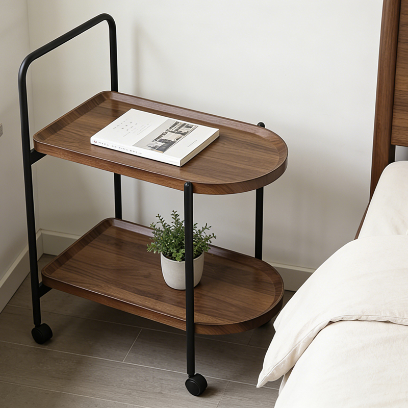 Βοηθητικό Τραπέζι Whelea Pakoworld Τροχήλατο Mdf-Μέταλλο Καρυδί-Μαύρο 40X60X69Εκ