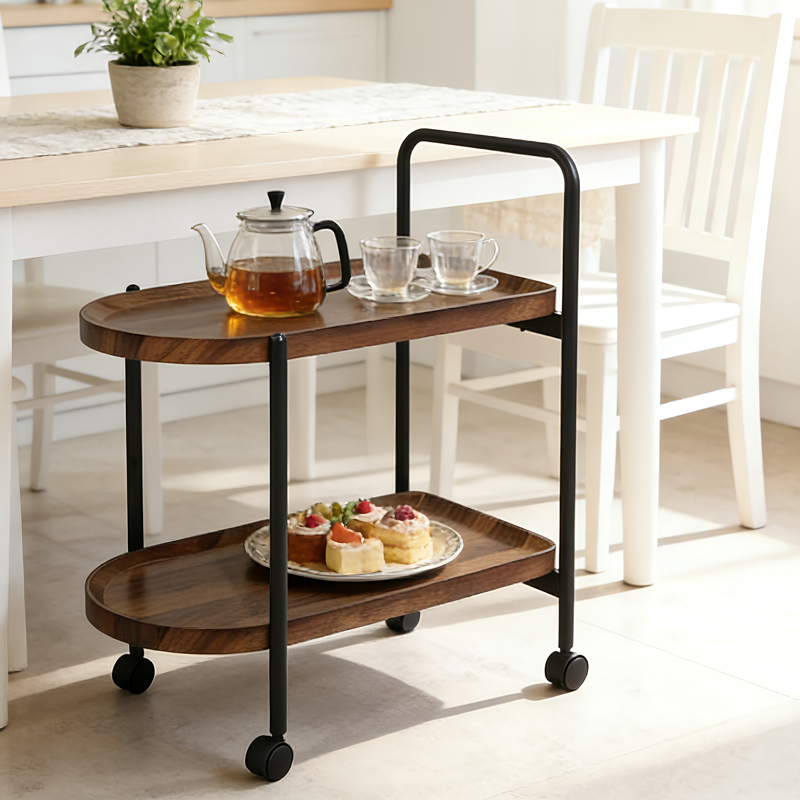 Βοηθητικό Τραπέζι Whelea Pakoworld Τροχήλατο Mdf-Μέταλλο Καρυδί-Μαύρο 40X60X69Εκ