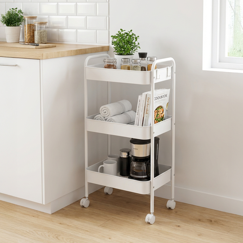 Τρόλλεϊ-Ραφιέρα Nedea Pakoworld Μέταλλο Λευκό 41X30X77Εκ