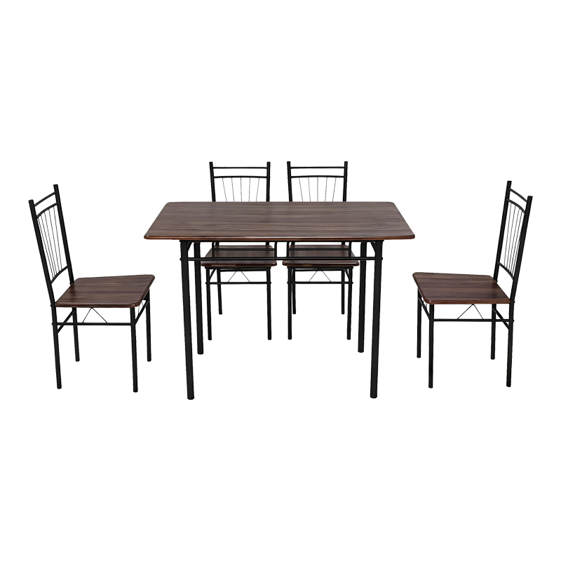 Τραπεζαρία Roza Pakoworld Σετ 5Τμχ Mdf Καρυδί Με Μεταλλικό Μαύρο Πόδι 110X60X75Εκ