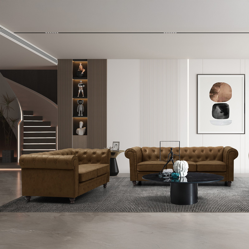 Kαναπές Διθέσιος Τ. Chesterfield Pakoworld Pu Σε Αντικέ Καφέ Απόχρωση 160X84X67Εκ