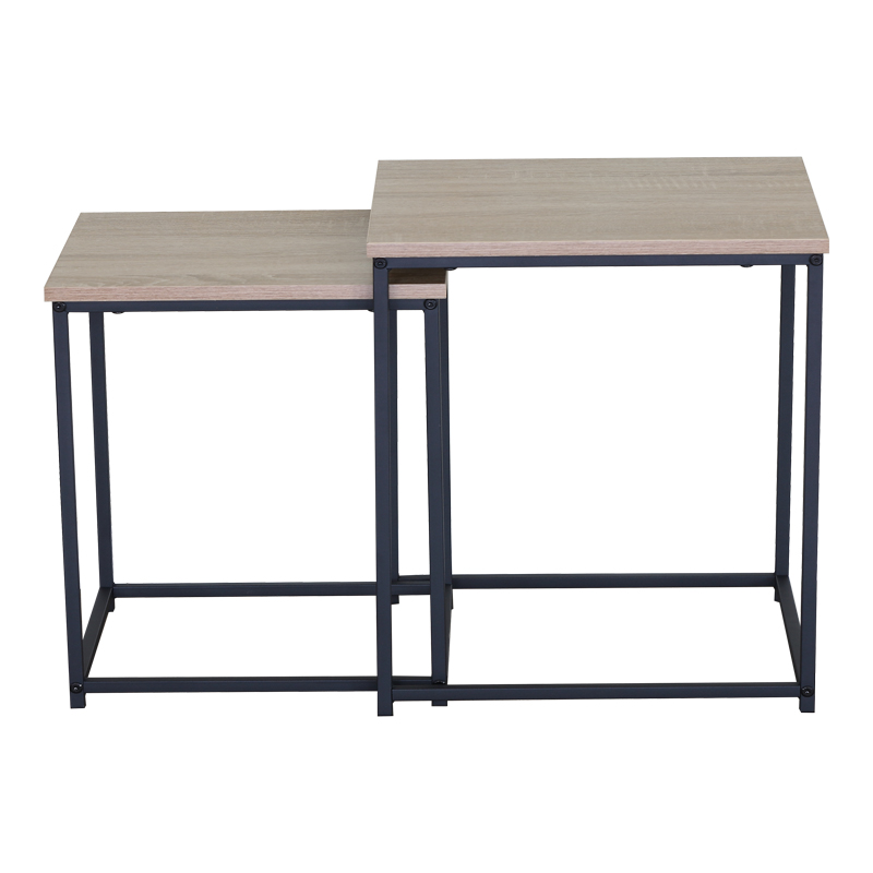 Τραπέζια Σαλονιού Masuta Pakoworld 2Τεμ. Mdf Μαυρο Με Εφε Μαρμάρου- Μαύρο Μέταλλο