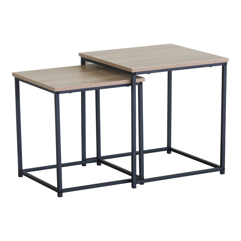 Τραπέζια Σαλονιού Masuta Pakoworld 2Τεμ. Mdf Μαυρο Με Εφε Μαρμάρου- Μαύρο Μέταλλο