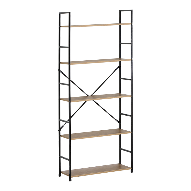 Βιβλιοθήκη Manlo Pakoworld Oak Με Μαύρο Μέταλλο 58.6X23.5X144Εκ