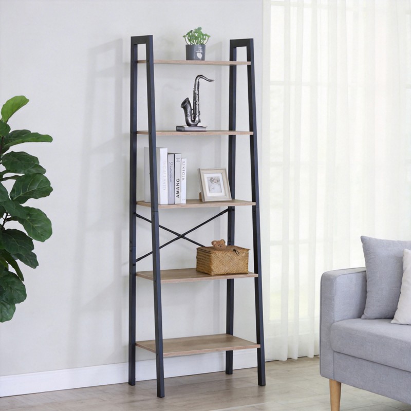 Βιβλιοθήκη Jebia Pakoworld Oak Με Μαύρο Μέταλλο 56X37X172.2Εκ