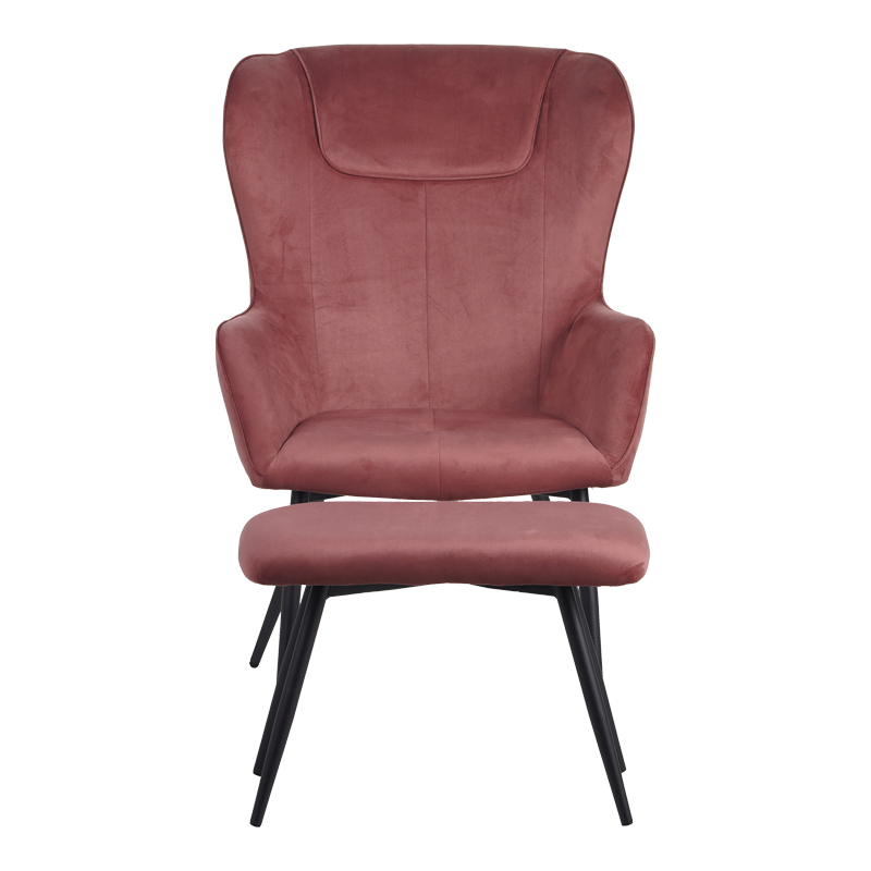 Πολυθρόνα Με Υποπόδιο Rueda Pakoworld Βελούδο Σε Σάπιο Μήλο Απόχρωση Με Μαύρα Μεταλλικά Πόδια 71.5X66.5X99Εκ