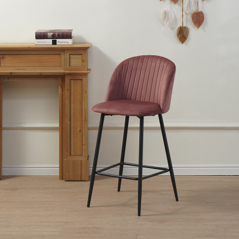 Σκαμπό Μπαρ Barow Pakoworld Βελούδο Σε Σάπιο Μήλο Απόχρωση Με Μαύρα Μεταλλικά Πόδια 53X46.5X96.5