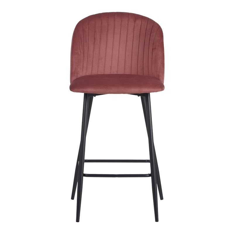 Σκαμπό Μπαρ Barow Pakoworld Βελούδο Σε Σάπιο Μήλο Απόχρωση Με Μαύρα Μεταλλικά Πόδια 53X46.5X96.5