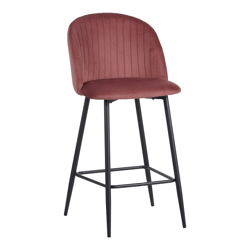 Σκαμπό Μπαρ Barow Pakoworld Βελούδο Σε Σάπιο Μήλο Απόχρωση Με Μαύρα Μεταλλικά Πόδια 53X46.5X96.5