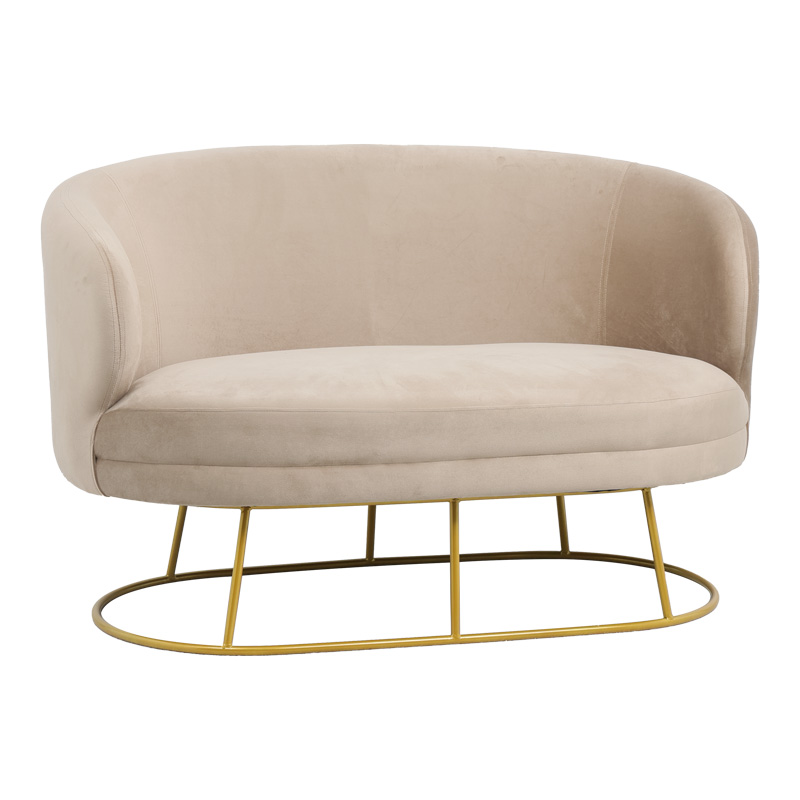 Καναπές Διθέσιος Rony Pakoworld Βελούδο Μπεζ-Πόδι Χρυσό Μέταλλο 135X75X85Εκ