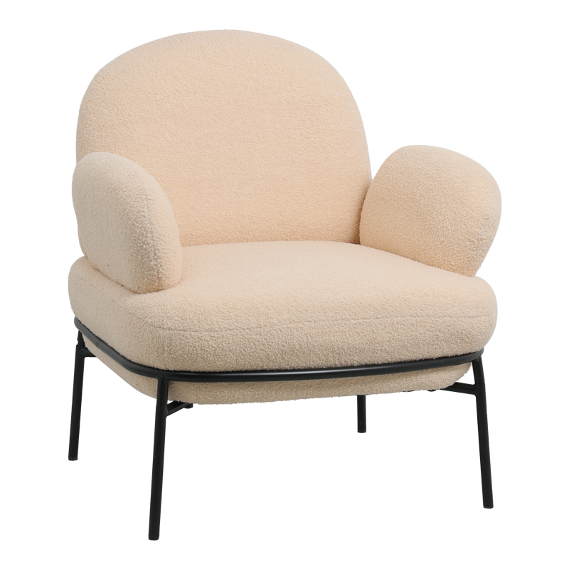 Πολυθρόνα Jaycob Pakoworld Μπουκλέ Μπεζ-Πόδι Μαύρο Μέταλλο 74X71X83Εκ