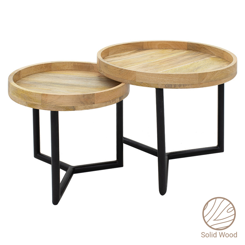 Τραπέζι Σαλονιού Kelly Σετ 2Τεμ Pakoworld Μασίφ Ξύλο Φυσικό-Μαύρο