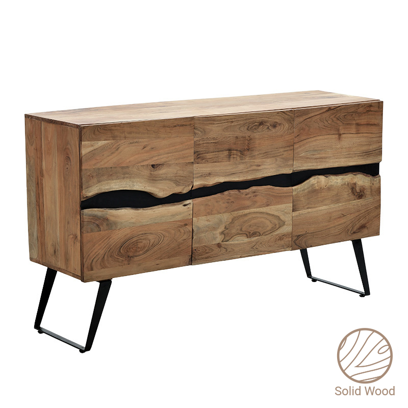 Μπουφές Imena Pakoworld Μασίφ Ξύλο 4Εκ Φυσικό-Μαύρο 148X43.5X86Εκ