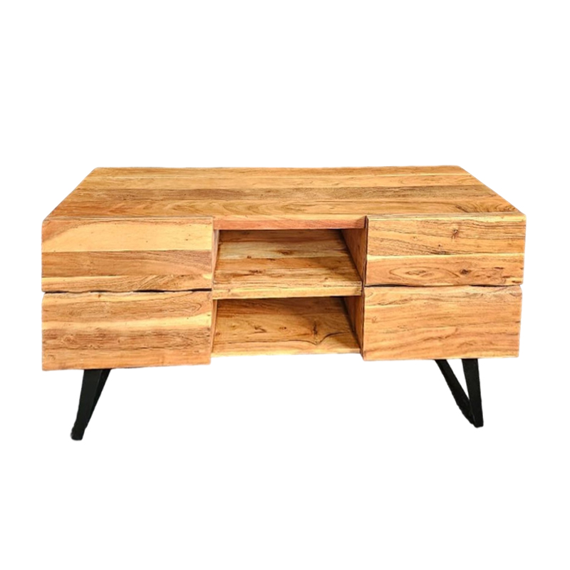 Έπιπλο Τηλεόρασης Dervie Pakoworld Φυσικό Μασίφ Ξύλο Ακακίας 130X43.5X66.5Εκ