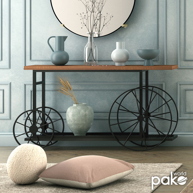 Κονσόλα Bike Pakoworld Χρώμα Μαύρο-Καρυδί 148X28X85Εκ