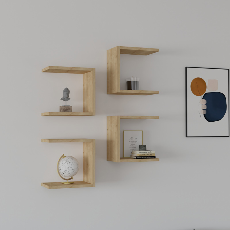 Ραφιέρα Τοίχου Perari Pakoworld 4Τεμ.σε Oak Απόχρωση 30X19.6X30Εκ