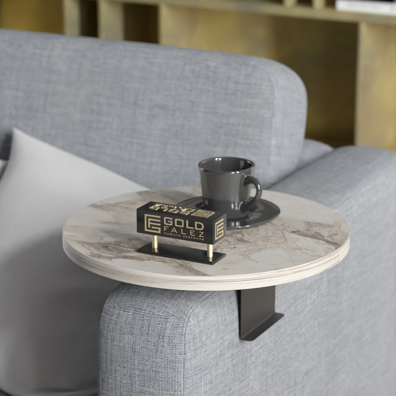 Βοηθητικό Τραπεζάκι Linea Pakoworld Σε Γκρι Όψη Μαρμάρου Με Μαύρα Μεταλλικά Πόδια Φ35,5X5Εκ