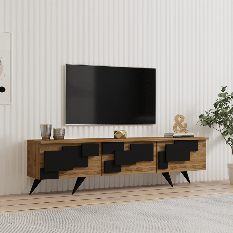 Έπιπλο Τηλεόρασης Trida Pakoworld Oak Με Μαύρο 160X35X45Εκ