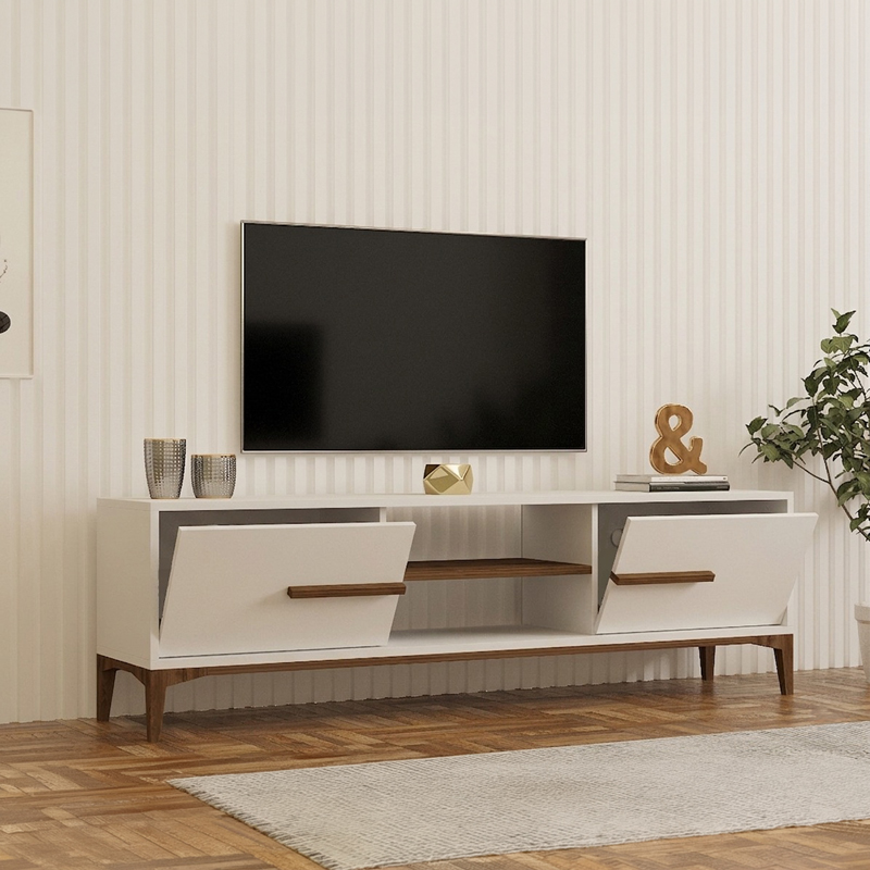 Έπιπλο Τηλεόρασης Eslem Pakoworld Λευκό Με Καρυδί 160X34,6X48,1Εκ