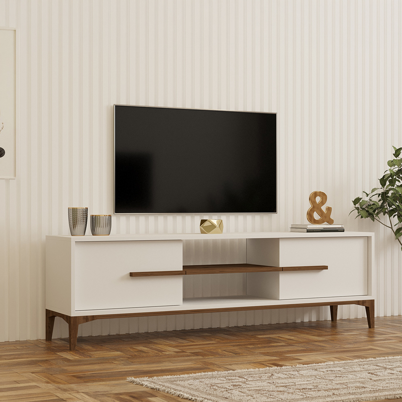 Έπιπλο Τηλεόρασης Eslem Pakoworld Λευκό Με Καρυδί 160X34,6X48,1Εκ