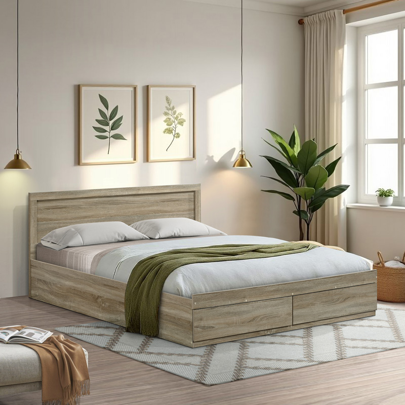 Κρεβάτι Olympus Pakoworld Με Συρτάρι Σε Sonoma Απόχρωση 160X200Εκ