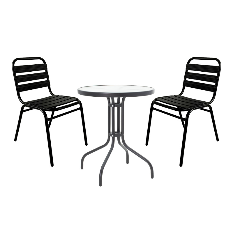 Τραπεζαρία Sussie- Watson Pakoworld Σετ 3Τεμ Μέταλλο Μαύρο-Γυαλί Φ60X70Εκ