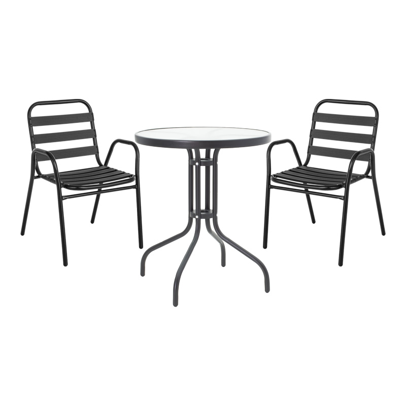 Τραπεζαρία Watson-Sussie Pakoworld Σετ 3Τεμ Μέταλλο Μαύρο-Γυαλί Φ60X70Εκ