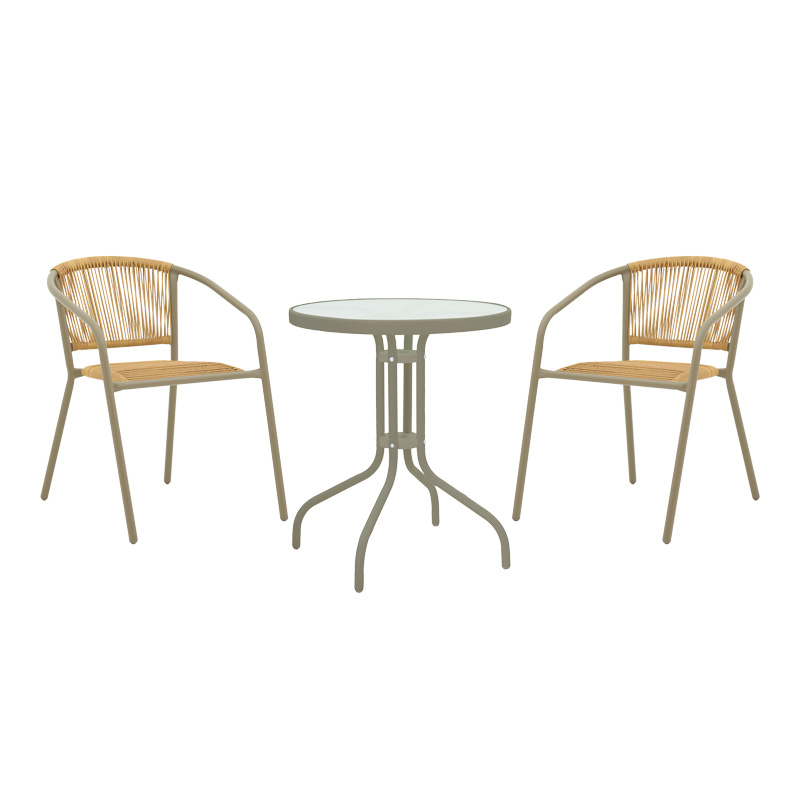 Τραπεζαρία Watson-Lindaria Pakoworld Σετ 3Τεμ Μέταλλο Σαμπανιζέ-Γυαλί Φ60X70Εκ