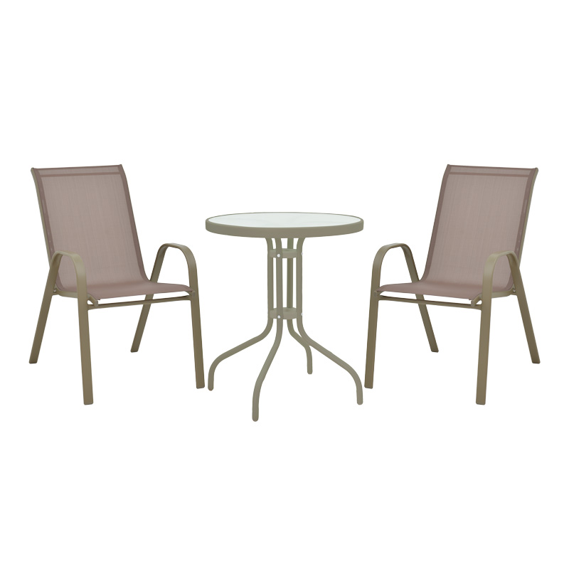 Τραπεζαρία Calan-Watson Pakoworld Σετ 3Τεμ Μέταλλο Σαμπανιζέ-Γυαλί Φ60X70Εκ