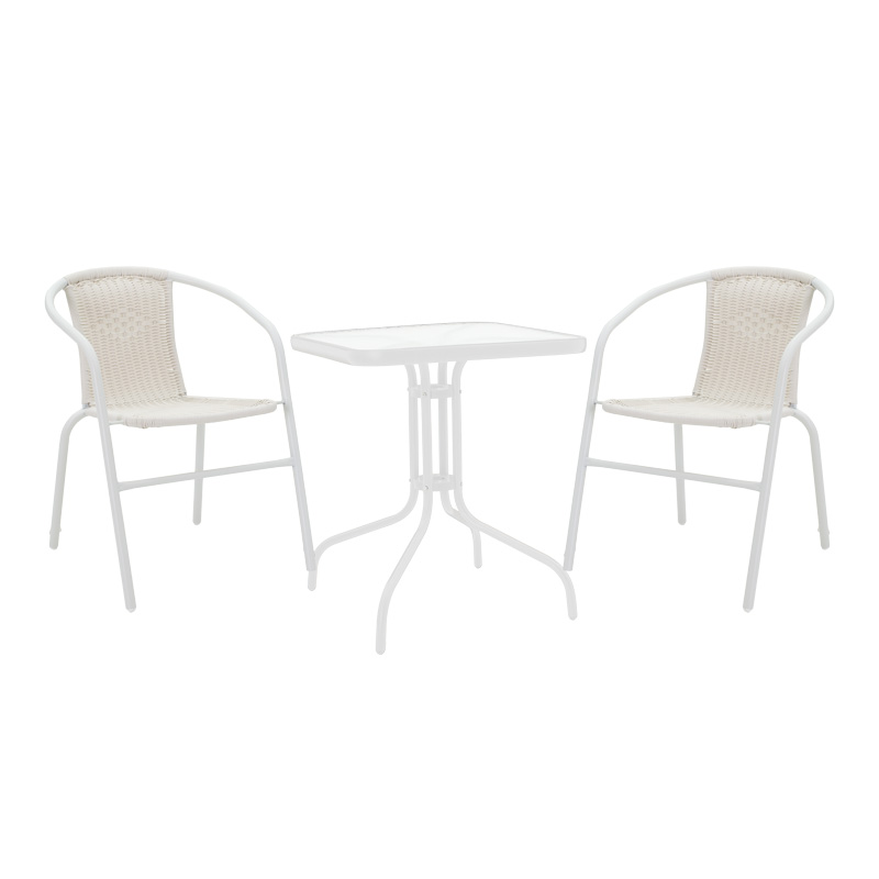 Τραπεζαρία Watson-Obbi Pakoworld Σετ 3Τεμ Μέταλλο Λευκό- Γυαλί 70X70X70Εκ