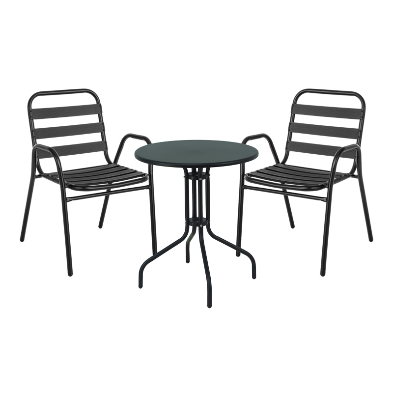 Τραπεζαρία Vergo-Sussie Pakoworld 3Τεμ Μαύρο Μέταλλο Φ60X70Εκ