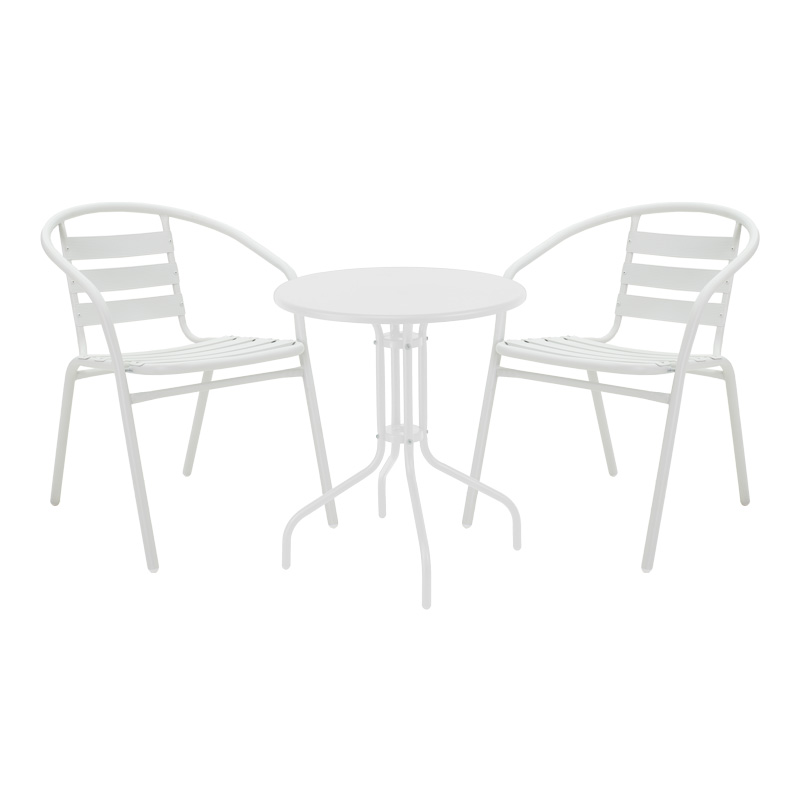 Τραπεζαρία Vergo-Tade Pakoworld Σετ 3Τεμ Λευκό Μέταλλο Φ60X70Εκ