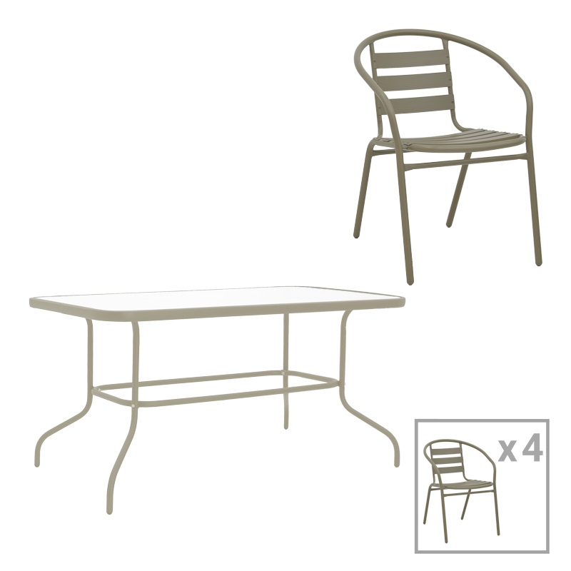 Τραπεζαρία Tade-Valor Pakoworld 5Τεμ Μέταλλο-Γυαλί Σε Σαμπανιζέ Απόχρωση 110X60X70Εκ