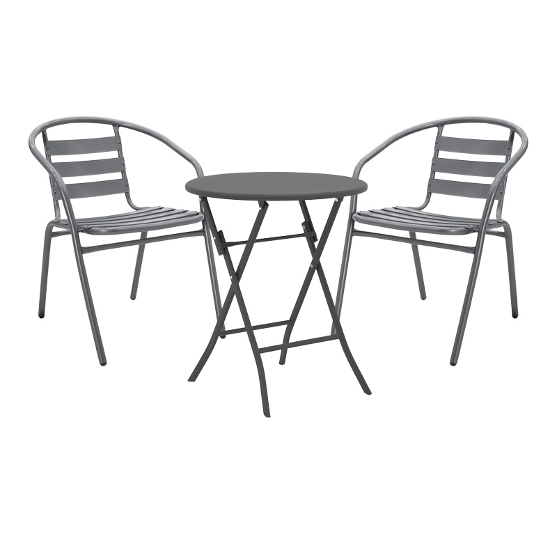 Τραπεζαρία Albero-Tade Pakoworld 3Τεμ Πτυσσόμενο Μέταλλο Σε Ανθρακί Απόχρωση Φ60X70Εκ