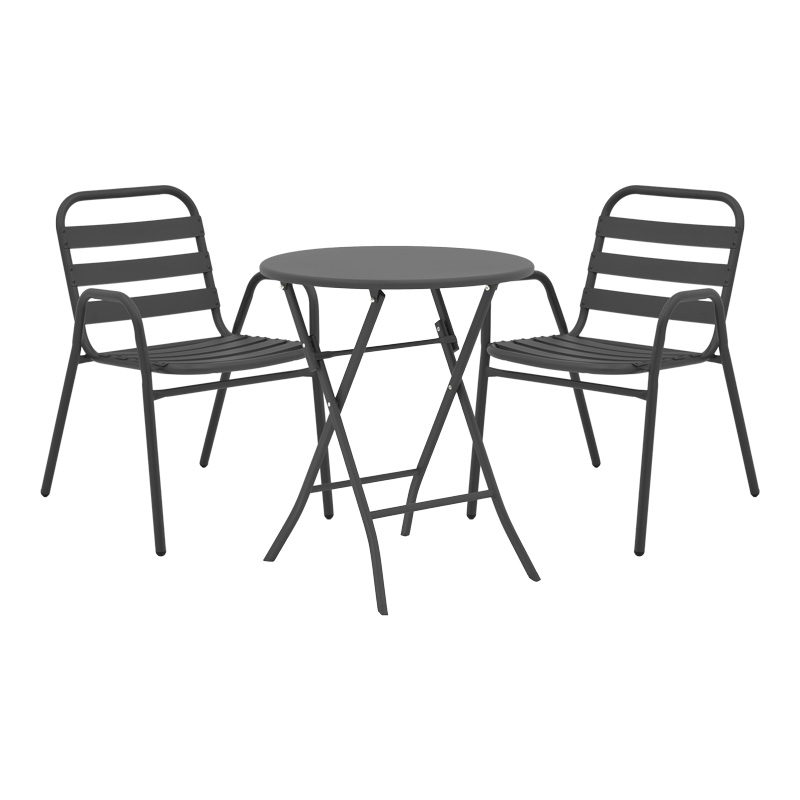 Τραπεζαρία Albero-Sussie Pakoworld 3Τεμ Πτυσσόμενο Μέταλλο Σε Ανθρακί Απόχρωση Φ60X70Εκ