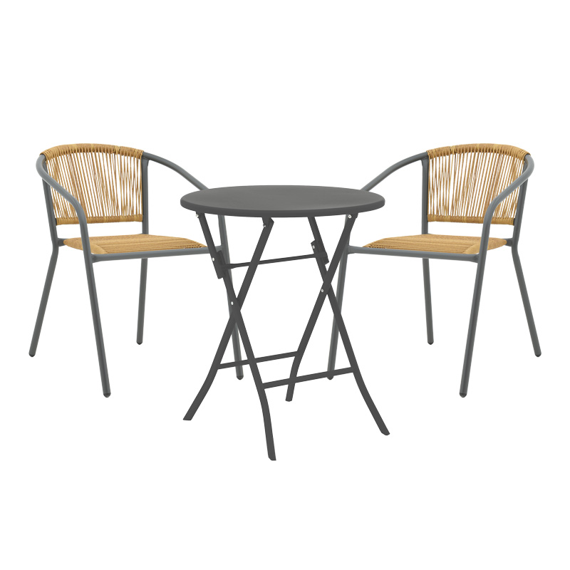 Τραπεζαρία Albero-Lindaria Pakoworld Πτυσσόμενη Σετ 3Τεμ Μέταλλο Σε Ανθρακί Απόχρωση