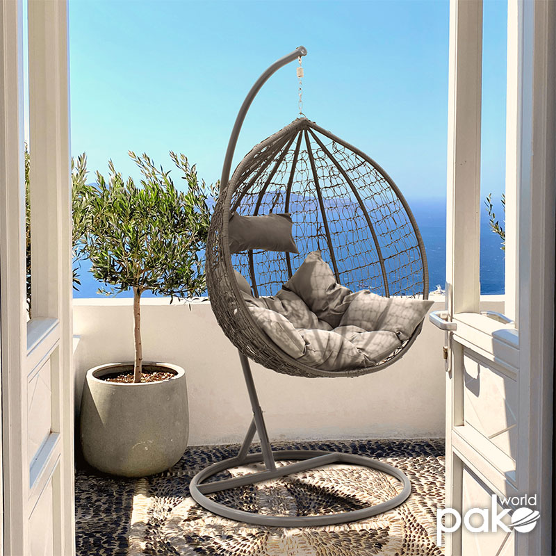 Κούνια Zafer Pakoworld Κρεμαστή Μέταλλο-Pp-Μαξιλάρι Γκρι 106X103X200Εκ