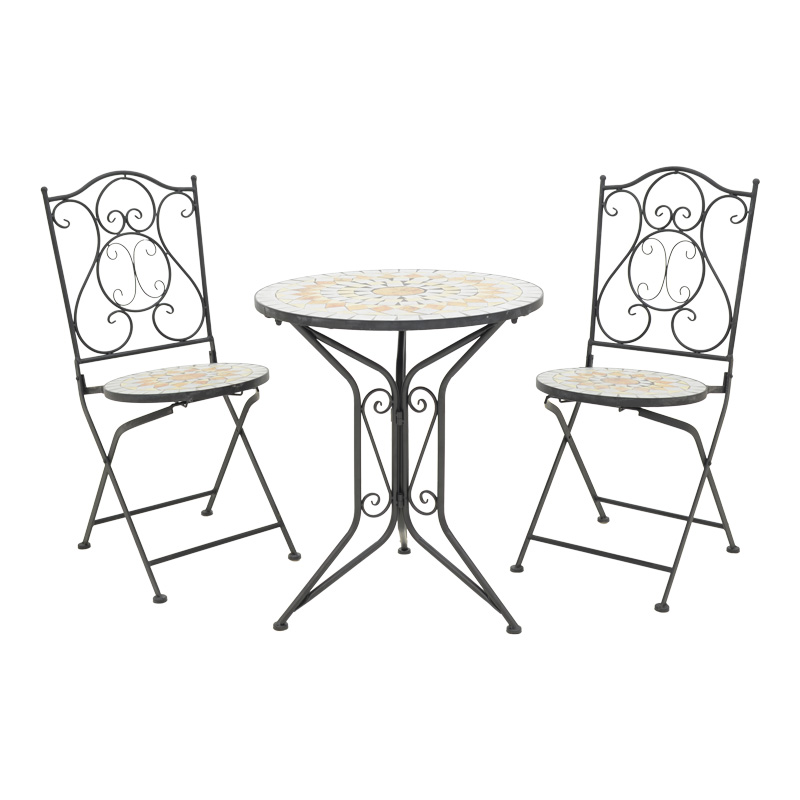 Τραπεζαρία Sellis Pakoworld Σετ 3Τεμ Μωσαικό-Μέταλλο Μαύρο