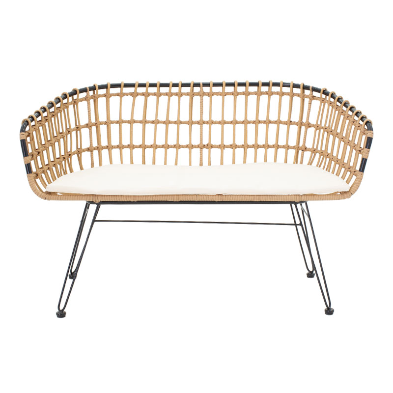 Καναπές 2Θέσιος Naoki Pakoworld Μέταλλο Μαύρο-Pe Φυσικό 120X55X79Εκ