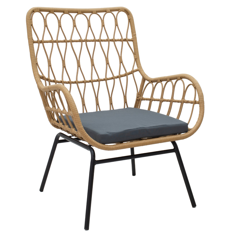 Σαλόνι Naoki-Mabil Pakoworld Σετ 3Τεμ Pe Rattan Σε Φυσική Απόχρωση Με Μαύρο Μέταλλο