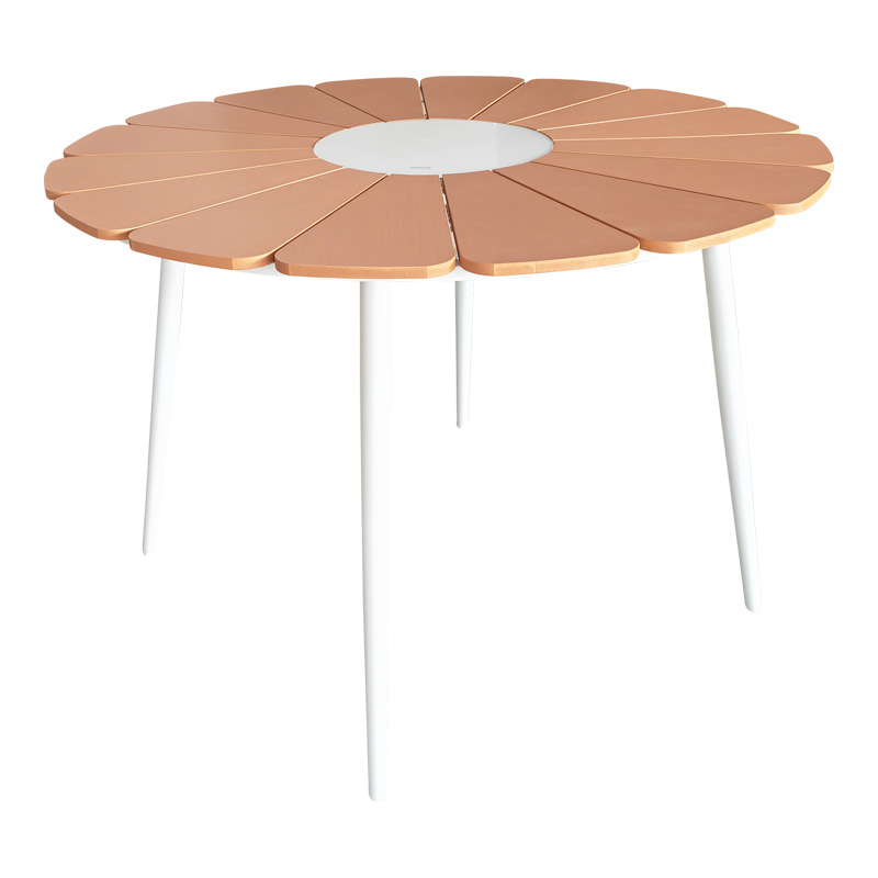 Τραπέζι Pinap Pakoworld Λευκό Αλουμίνιο Και Plywood Σε Φυσική Απόχρωση Φ110X74Εκ