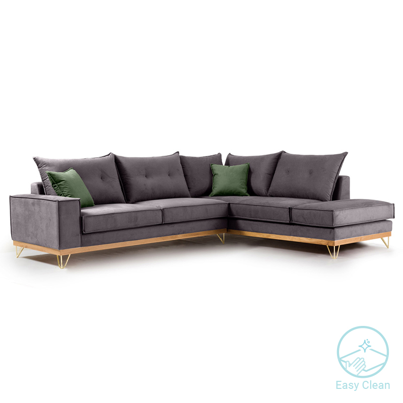 Γωνιακός Καναπές Αριστερή Γωνία Luxury Ii Pakoworld Ύφασμα Ανθρακί-Κυπαρισσί 290X235X95Εκ