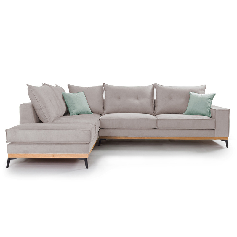 Γωνιακός Καναπές Δεξιά Γωνία Luxury Ii Pakoworld Ύφασμα Elephant-Ciel 290X235X95Εκ