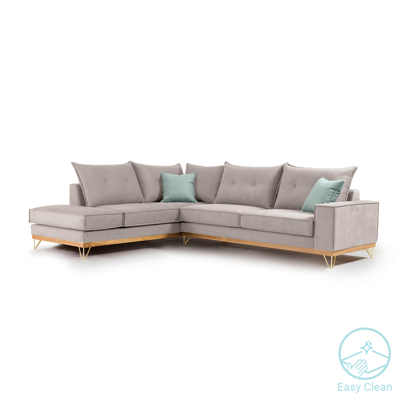 Γωνιακός Καναπές Δεξιά Γωνία Luxury Ii Pakoworld Ύφασμα Elephant-Ciel 290X235X95Εκ