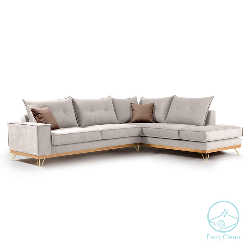 Γωνιακός Καναπές Αριστερή Γωνία Luxury Ii Pakoworld Ύφασμα Cream-Mocha 290X235X95Εκ