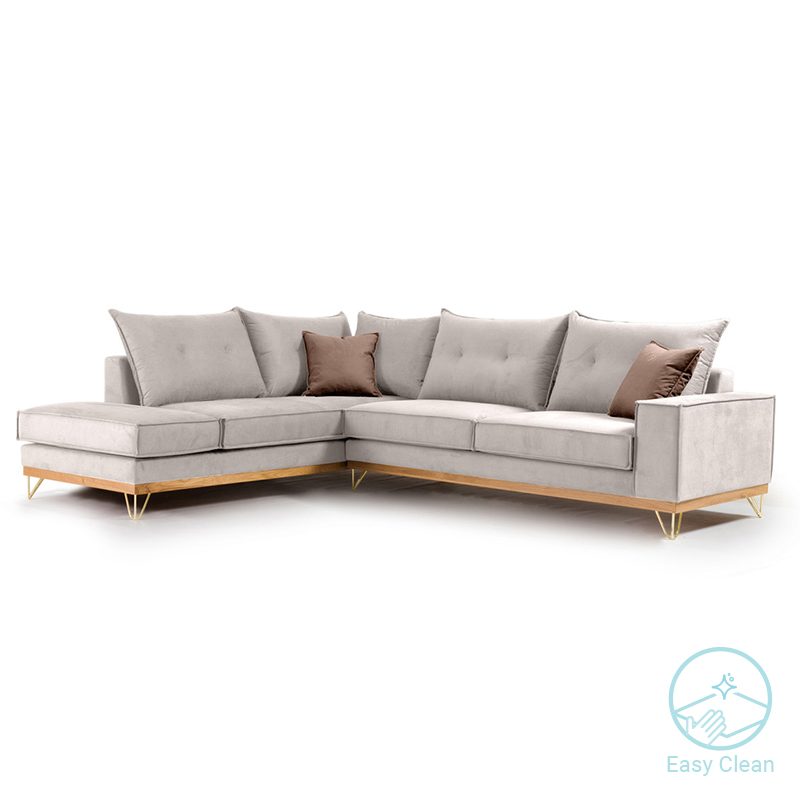 Γωνιακός Καναπές Δεξιά Γωνία Luxury Ii Pakoworld Ύφασμα Cream-Mocha 290X235X95Εκ