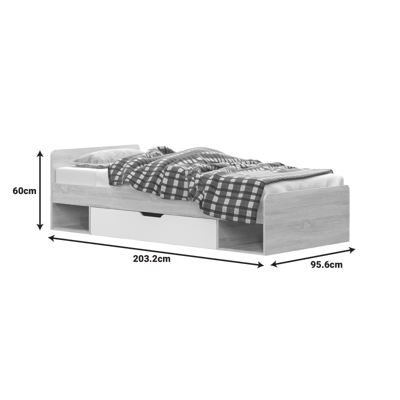 Κρεβάτι Με Συρτάρι Letto Pakoworld Σε Oak - Λευκό Απόχρωση 90X200Εκ