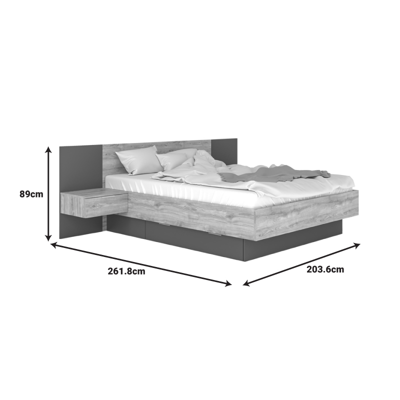 Κρεβάτι Διπλό Kantri Pakoworld Σε Sonoma - Γκρι Απόχρωση 160X200Εκ