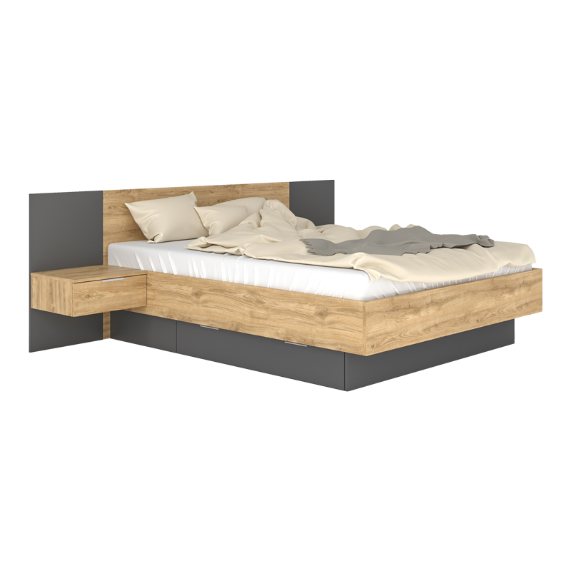 Κρεβάτι Διπλό Kantri Pakoworld Σε Sonoma - Γκρι Απόχρωση 160X200Εκ