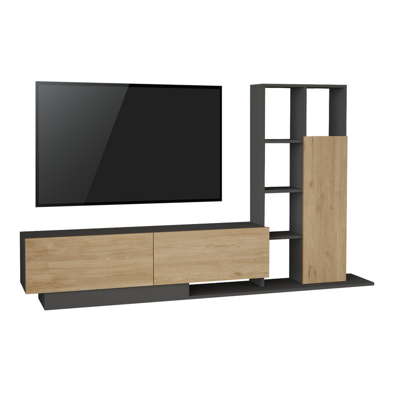 Σύνθετο Σαλονιού Damon Pakoworld Σε Φυσική-Ανθρακί Απόχρωση 211.2X29.5X123.6Εκ